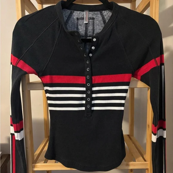 Fp movement black striped Henley Top - Picture 4 of 7